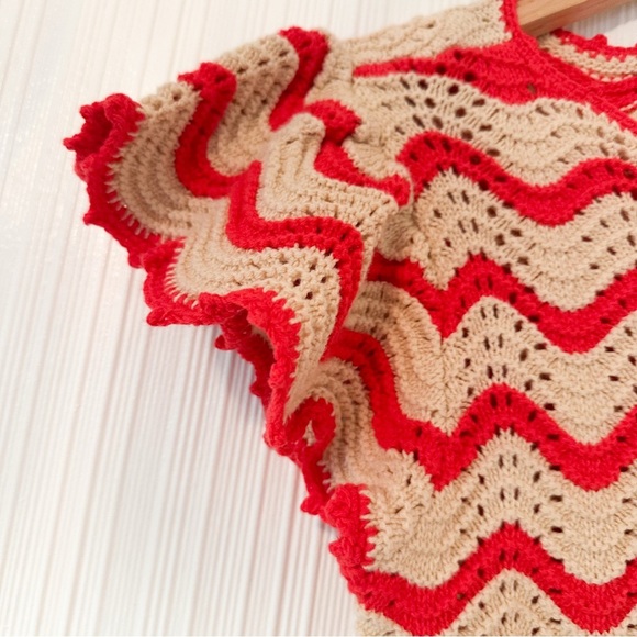 NWT! Rails Coen Top/Cherry and Oat Striped/Cotton/Crochet/Scalloped/Ruffles - Picture 5 of 8